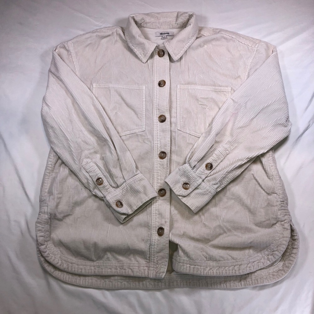 Madewell Mens Cream White Corduroy Shirt Jacket Oversized Cotton Shacket Medium